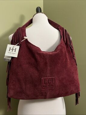 Haute Hippie Burgundy Suede Fringe Shoulder Bag